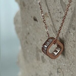 Rose Gold Plated Sterling Silver Necklace with Cubic Zirconia Wheel